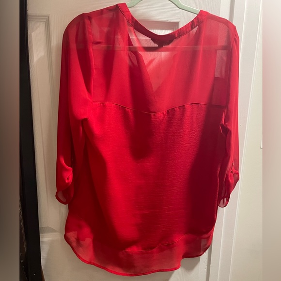 Red express  top with sheer arms - Picture 3 of 4